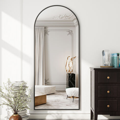 Koonmi – Miroir sur pied bombé 165x60 cm – Verre 3mm – Cadre en aluminium noir – Pour salon et chambre – Réflexion claire sans déformation