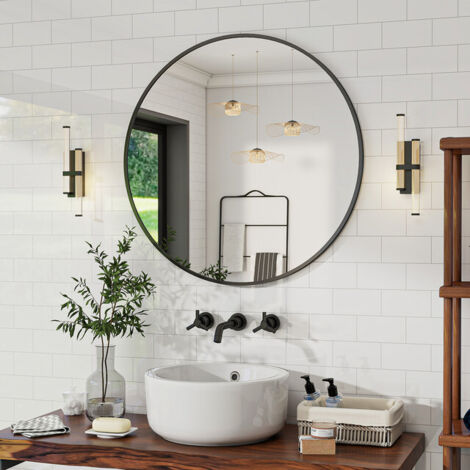 Koonmi Miroir Rond 60 cm – Miroir De Salle De Bain – Noir