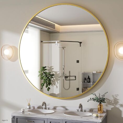 Koonmi – Miroir mural rond 122 x 122 cm – Cadre en alliage d'aluminium – Pour chambre, salon, salle de bain – Design moderne et durable