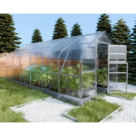 Serre de jardin polycarbonate 15m² – Dimensions 2,5m x 6m – Structure en acier galvanisé – Revêtement 6 mm – Isolation renforcée