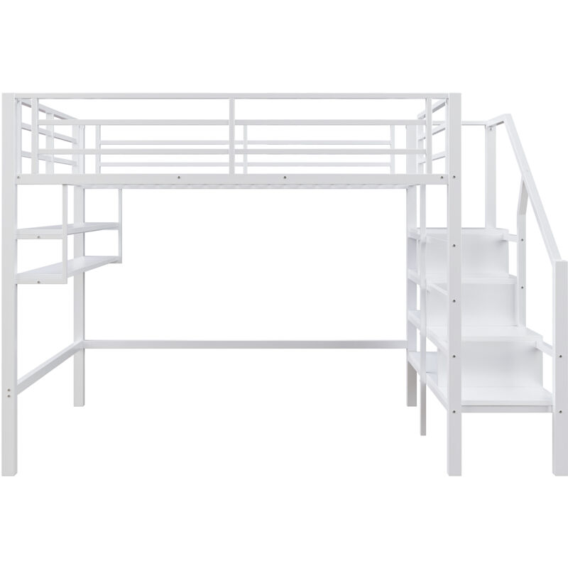 Idemon Letto in legno 140 x 200 cm, sotto letto idraulico, scala
