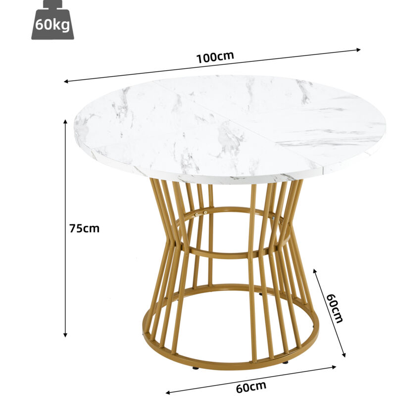 Tavolo Da Pranzo Rotondo Merax Con Motivo Marmo - Gambe Regolabili In Metallo, Design Industriale, Per 2-4 Persone