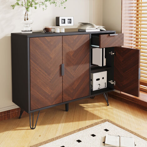 Buffet 90 x 30 x 71,5 cm, mobile da stoccaggio con cassetti e scaffali regolabili in altezza, nero (1/5)