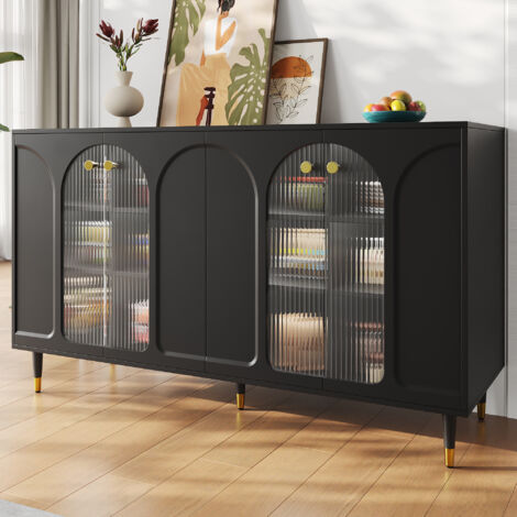 Credenza Romolo, Madia da cucina a 2 ante e 4 cassetti, Buffet da soggiorno, 100% Made