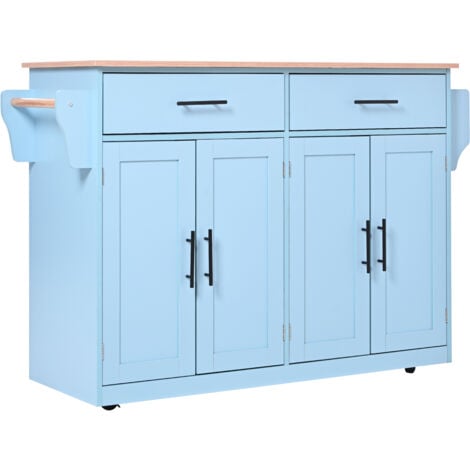 Carrello da cucina con ruote 120x46(70)x91 cm, piano ribaltabile piedi in legno intercambiabili, blu