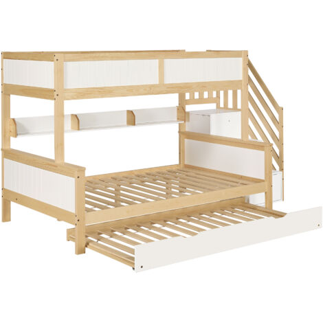 Letto A Castello Con Letto Estraibile - 90x200 E 120x200, Con Armadio E Scala - Bianco/Naturale - Foto 12