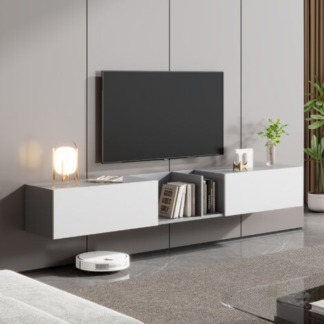 Mobile TV Sospeso 160 Cm - Moderno, Bianco Con Pietra Sinterizzata, Con Cassetti - Foto 6