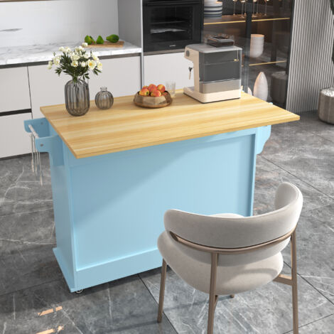 Carrelli da cucina 112x40 (70) x94 cm, carrello da pranzo, credenza, piano pieghevole, 2 ante e 2 cassetti, ripiani regolabili, blu