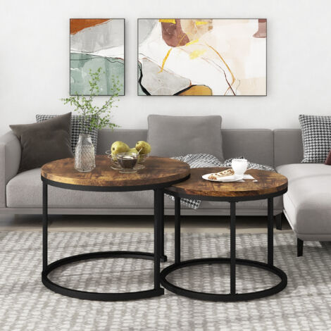 Tavolini bassi a incastro 70,5x70,5x50cm (45,5x45,5x44cm), tavolino salotto, rotondo, MDF, marrone
