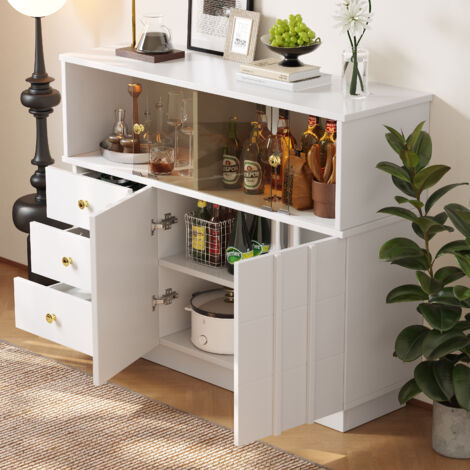 Cassettiera, credenza con due ante e tre cassetti, maniglie dorate di
