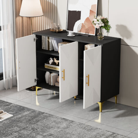 BELLEZE Credenza Harper 2 Ante: Mobile Buffet Con Ripiani Regolabili, Stile Bicolore Bianco E Rovere Rustico, Per Soggiorno O Ingresso - 4