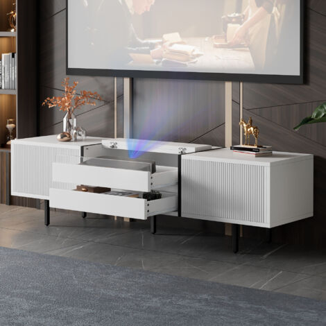 Mobile TV 85 Pollici Moderno Con Luci LED - Credenza Bianca Con Ante E Cassetti Per Soggiorno - 5