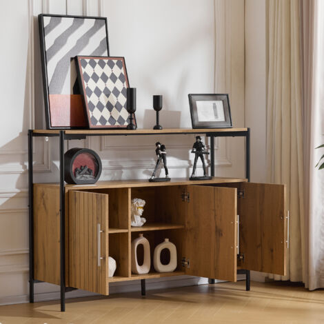 Credenza Cucina/Soggiorno In Rovere Marrone 120x30,5x70cm - Mobile Con Vetrina E Ampio Storage