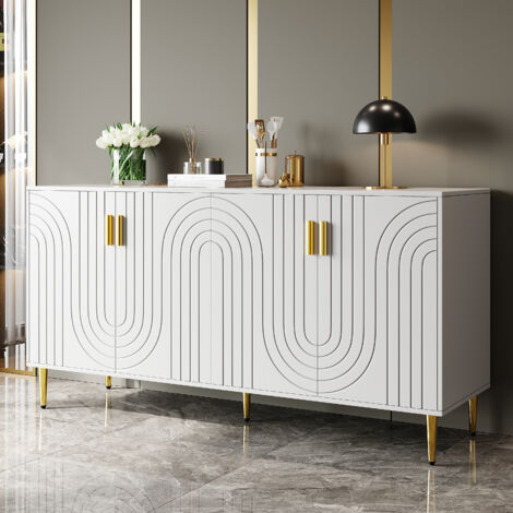 Mobile Soggiorno Credenza 160 Cm - 4 Ante Con Maniglie Dorate E Gambe Lucide | Design Lusso Discreto - 6