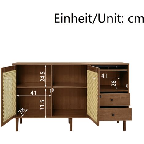 Credenza con 2 cassetti e 4 ante - maniglie dorate - per cucina/sala da pranzo/soggiorno - MDF