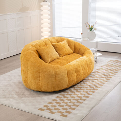 Poltrona, divani dritti 2 posti 150x95x63cm, per soggiorno/camera da letto, tessuto ciniglia, giallo (1/5)