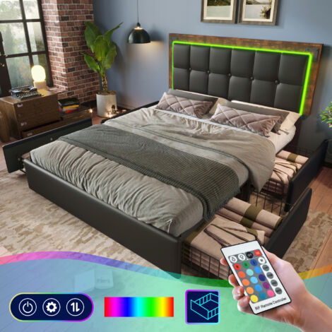 Letto Matrimoniale 180x200 Design Moderno Testiera LED USB Courier King