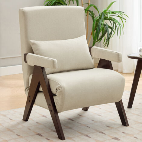 Poltrona 64x68,5x93cm 3 in 1, divano letto singolo, sedia pieghevole, multifunzionale, lino, beige + marrone scuro