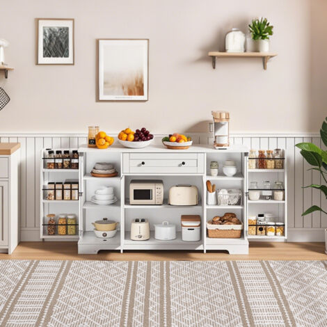 Credenza buffet madie 138x40x85cm Mobile da cucina, cassettiera con 1 cassetto 4 ante, ripiani regolabili, multifunzionale, MDF, bianco