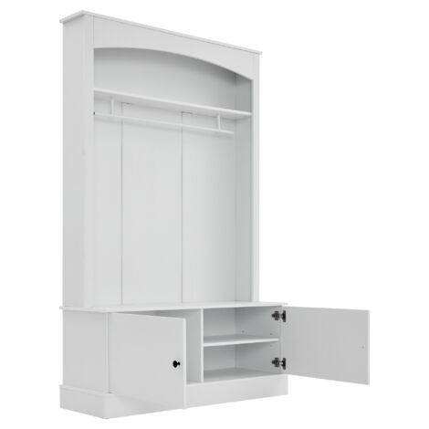 Appendiabiti ingresso 120x40x190 cm con stendibiancheria e 2 ante, ripiani regolabili, pannello truciolare, bianco