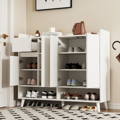 Armadio scarpiera ingresso con 1 cassetto, ripiano regolabile, pannello truciolare, bianco, 120x35x99 cm 4 ante