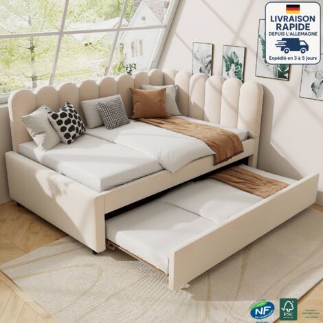 letti per bambini con letti estraibili, divano letto, senza materasso, velluto, 140/180x200 cm, beige