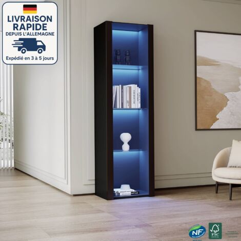 Vetrina 55x38x166cm - 3 scomparti in vetro - Strisce luminose a LED controllabili tramite app mobile - contemporanea - Nero