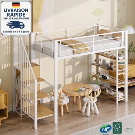 Letto a soppalco 90200 cm, scala di sicurezza verticale, cassetti e Letto a soppalco 90200 cm, scala di sicurezza verticale, cassetti e