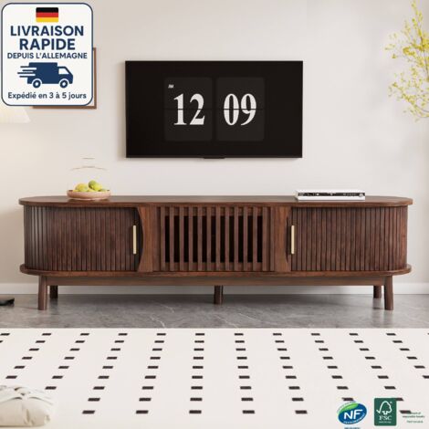 Mobile TV 150 Cm In Legno Intrecciato Stile Vintage Con Ante E Ripiani – Console Per Soggiorno - 2