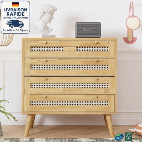 Cassettiera in Rattan Naturale, 6 Cassetti, per Camera da Letto e