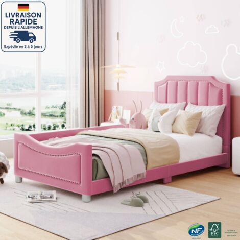 Letto per bambini 90x200 cm imbottito in flanella divano letto - Letto multifunzionale con braccioli e schienale, letto aggiuntivo genitore-figlio, Rosa