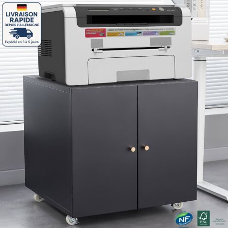 Mobiletto per ufficio su ruote - Supporto per stampante mobile - Ripiano regolabile con anta - Acciaio laminato a freddo - Nero - 60 x 60 x 60 CM (1/5)