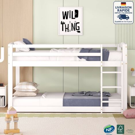 Letto a castello 90x200 cm, legno certificato PEFC, scandinavo - facile da montare, letto robusto e funzionale - Bianco