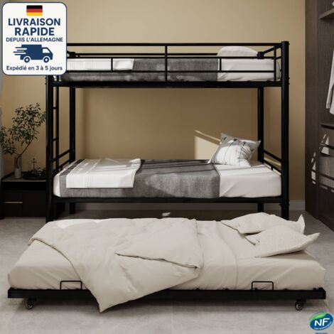Letto A Castello In Metallo 2 In 1 Convertibile In 2 Letti Singoli: Con Scala E Ringhiera Alta 41,9cm, Nero, Senza Rete - 2