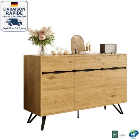 Cassettiera a 3 cassetti - – 140 × 40 × 75,5 cm - Esterno in legno - Gambe in metallo - Ampio spazio di archiviazione - Design minimalista - Legno certificato PEFC (1/5)