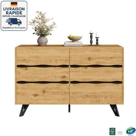 Cassettiera a 6 cassetti - – 120x40x75,5 cm - Esterno in legno - Gambe in metallo - Ampio spazio di archiviazione - Design minimalista - Legno certificato PEFC (1/5)