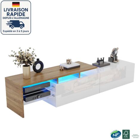Mobile TV 170cm - Linee pulite - Design moderno - Pratico spazio di archiviazione - Effetto legno - Ripiani in vetro - Illuminazione a LED - Bianco (1/5)
