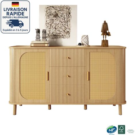 Credenza Buffet 140 Cm In Legno Nero – Mobile Con 2 Cassetti E 4 Ante A Fienile, Per Cucina E Soggiorno
