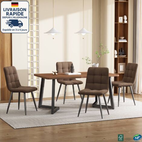 MODFU - Set tavolo e sedie da pranzo da 5 pezzi, 4 sedie da pranzo in velluto + 1 tavolo da pranzo, adatto per soggiorno e cucina, MDF, marrone