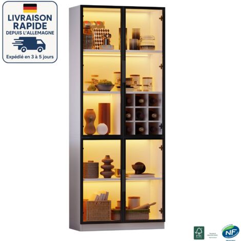 MODFU - Vetrina LED in vetro con contenitore, mobile alto per ingresso soggiorno, 80×35×200cm, 2 ante, bianco (1/5)