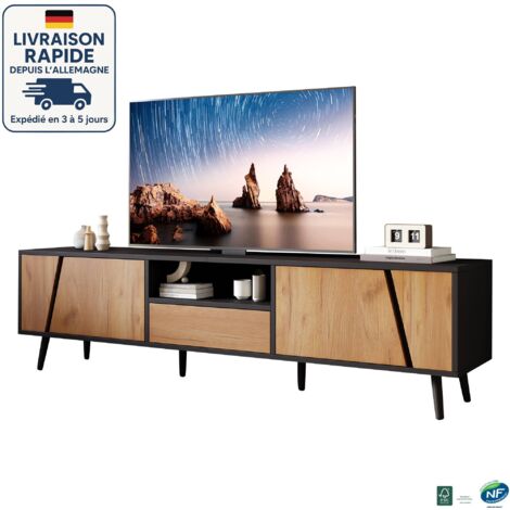 MODFU - Mobile TV con 2 ante e 1 cassetto, 6 gambe, adatto per TV da 75 pollici, mobile base per soggiorno/camera da letto, 180×40×46 cm, marrone+nero (1/5)
