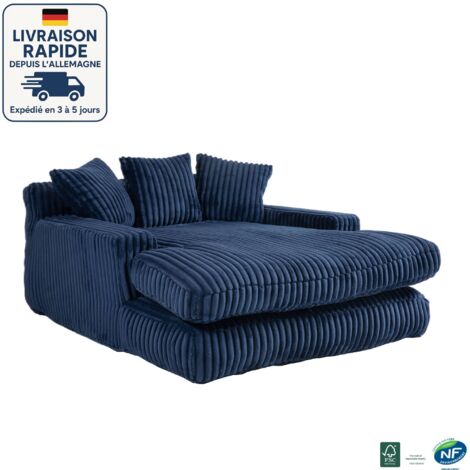 MODFU - Divano relax con 3 cuscini, divano imbottito soggiorno/camera da letto, velluto a coste, imbottitura in schiuma, 155×125×63cm, blu
