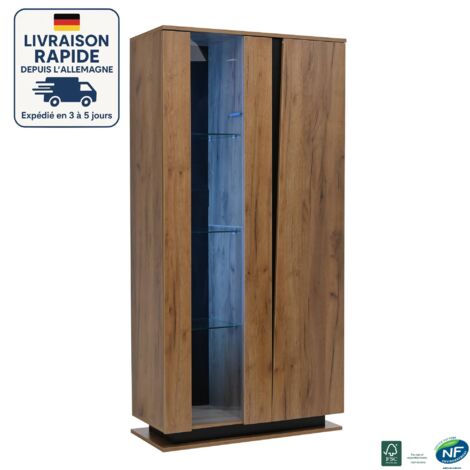 MODFU - Vetrina LED, 2 ante e 8 ripiani, mobile contenitore per soggiorno/camera da letto, 80×35×160cm, colore naturale (1/5)