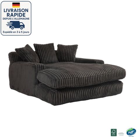 MODFU - Divano relax con 3 cuscini, divano imbottito soggiorno/camera da letto, velluto a coste, imbottitura in schiuma, 155×125×63cm, nero
