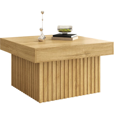 Tavolino da caffè quadrato MODFU con finitura effetto legno, tavolino laterale per divano, adatto per soggiorno/camera da letto, 79x79x46 cm, MDF, naturale (1/5)