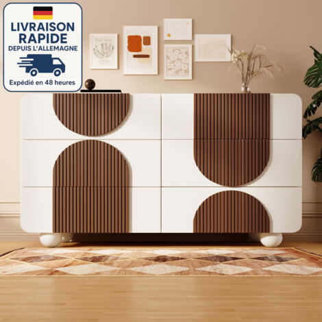 Cassettiera a 6 cassetti - 121 cm - Design curvo + finitura in legno color cioccolato - Design innovativo - Legno certificato PEFC