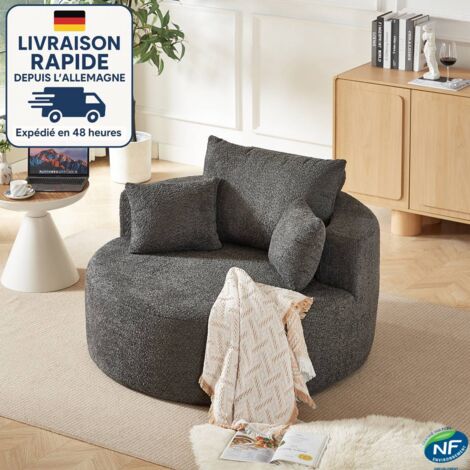 MODFU - Divano reclinabile a 1 posto, poltrona singola con cuscini, adatto per soggiorno/camera da letto, ciniglia + schiuma, 127×127×85 cm, grigio