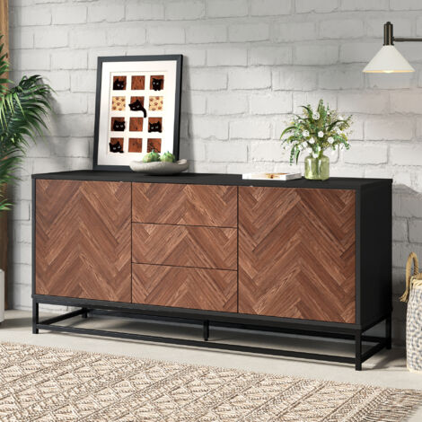 Cassettiera Bassa CDF Con 2 Ante E 3 Cassetti | 120x40x75 Cm | Bianca | Frontali Senza Maniglie | Struttura In Laminato 16 Mm | Moderna E Funzionale