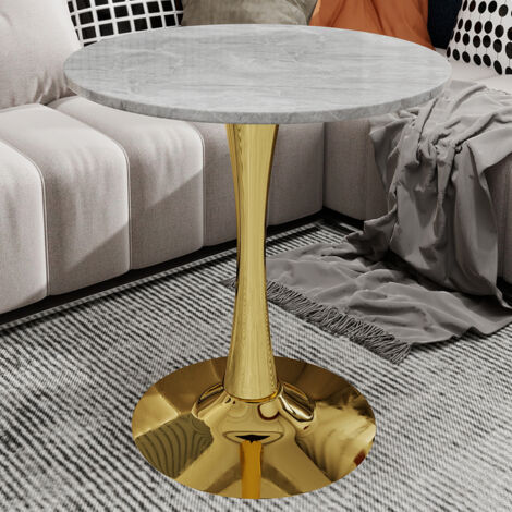 Tavolino rotondo da caffè 70 cm (27,6 pollici), piano in marmo ingegnerizzato, gambe in metallo dorato — stile minimalista - C (1/5)