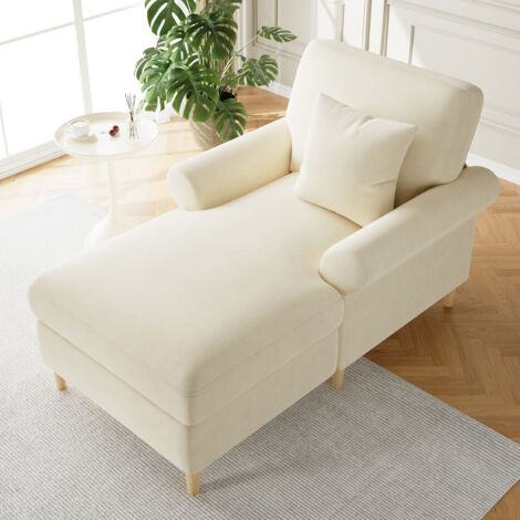 MODFU - Poltrona relax, chaise longue pieghevole in velluto - Schienale regolabile, 1 cuscino, 133x87x90 cm, beige